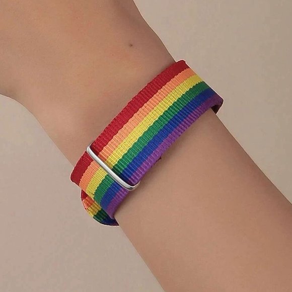 🌈Rainbow Stripe Nylon Bracelet LGBTQ Belt Buckle Gay Pride - Picture 2 of 7